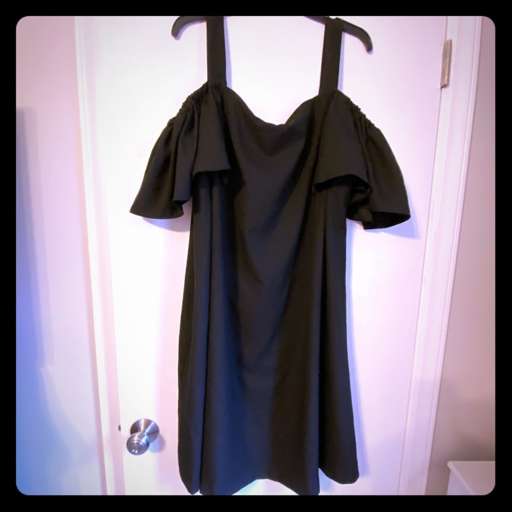 Strappy cold shoulder black dress